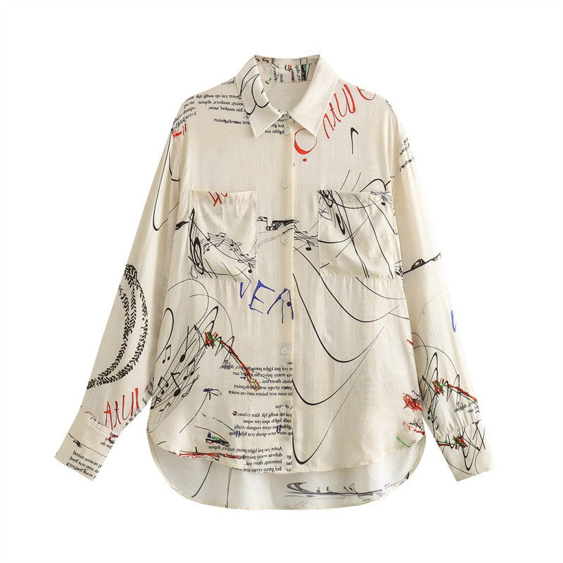 Graphic Silk Button Up Shirt