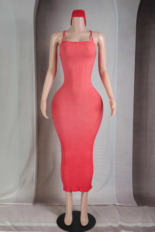 Red Bodycon Midi Dress With Headband